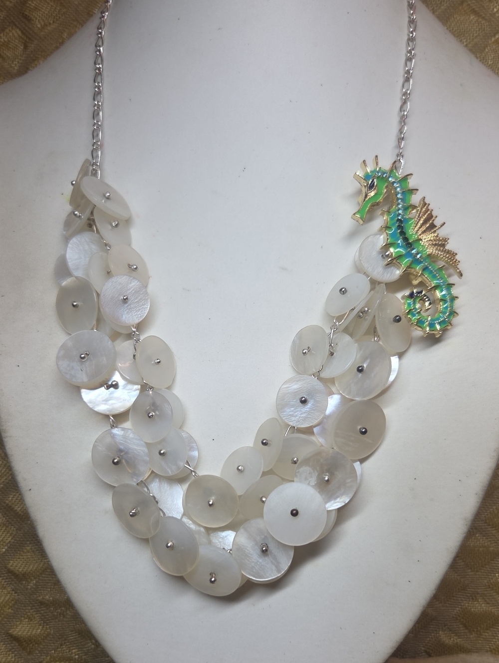 Seahorse Accent Mother-of-Pearl Multi-Strand Necklace - White